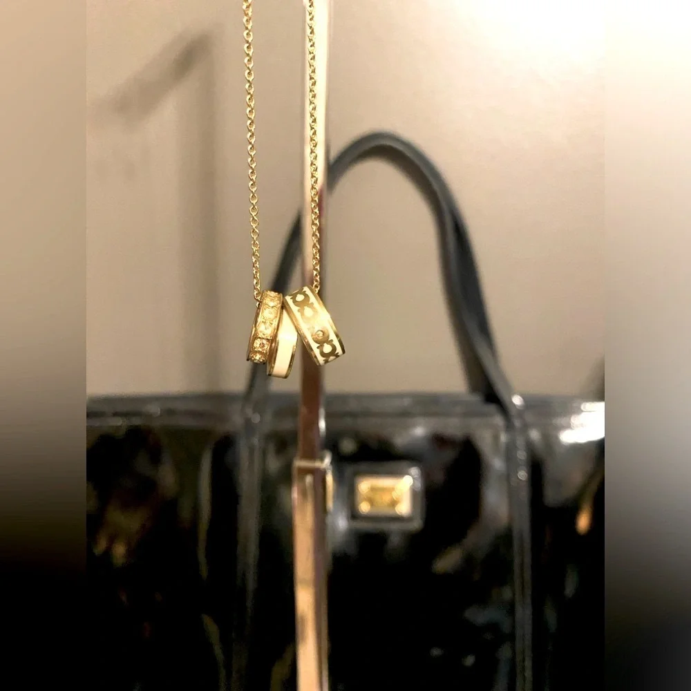 COACH “C” Signature Crystal Rondelle x3 Charms w/COACH Necklace, Authentic, EUC